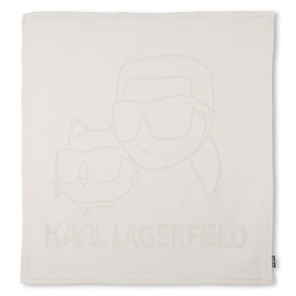 Cotton Knit Baby Blanket with Logo Design, Ivory Karl Lagerfeld Kids
