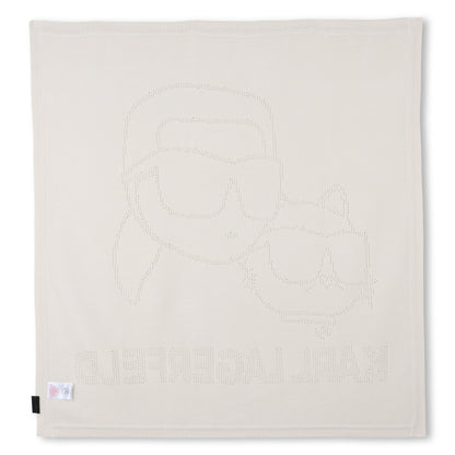 Cotton Knit Baby Blanket with Logo Design, Ivory Karl Lagerfeld Kids