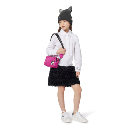 Hot Pink Crossbody Bag with Textured Finish and Iconic Designer Motif Karl Lagerfeld Kids