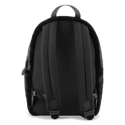Black Faux Fur Backpack with Karl and Choupette Badge Karl Lagerfeld Kids