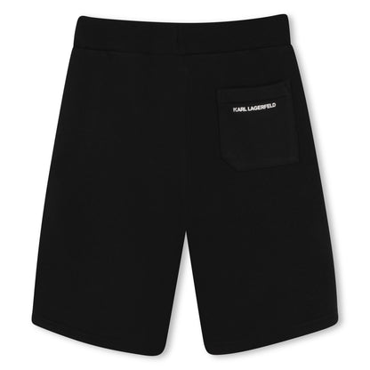 Cotton Blend Bermuda Shorts With Logo Print, Black Karl Lagerfeld Kids