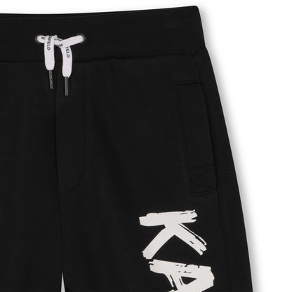 Cotton Blend Bermuda Shorts With Logo Print, Black Karl Lagerfeld Kids
