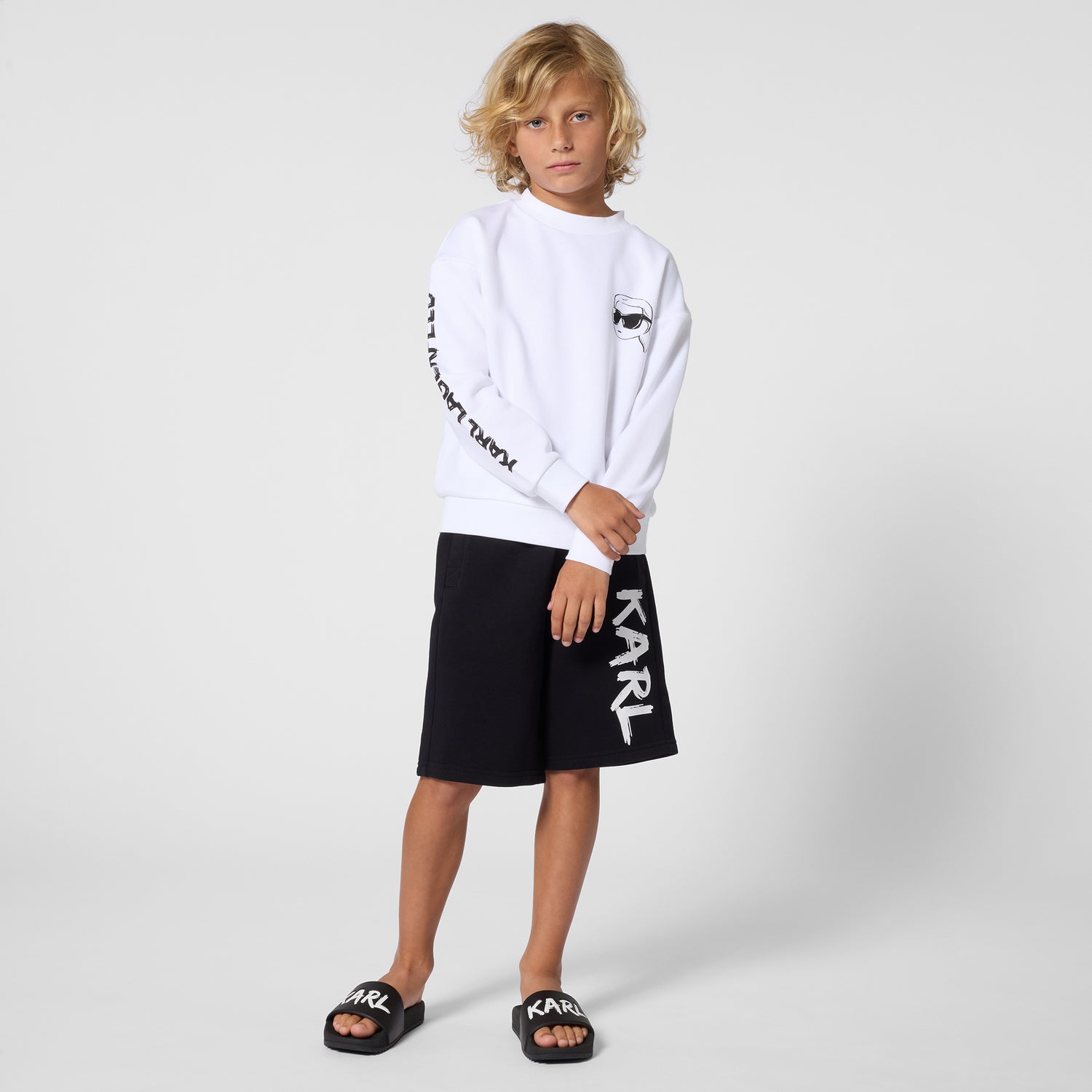 Cotton Blend Bermuda Shorts With Logo Print, Black Karl Lagerfeld Kids