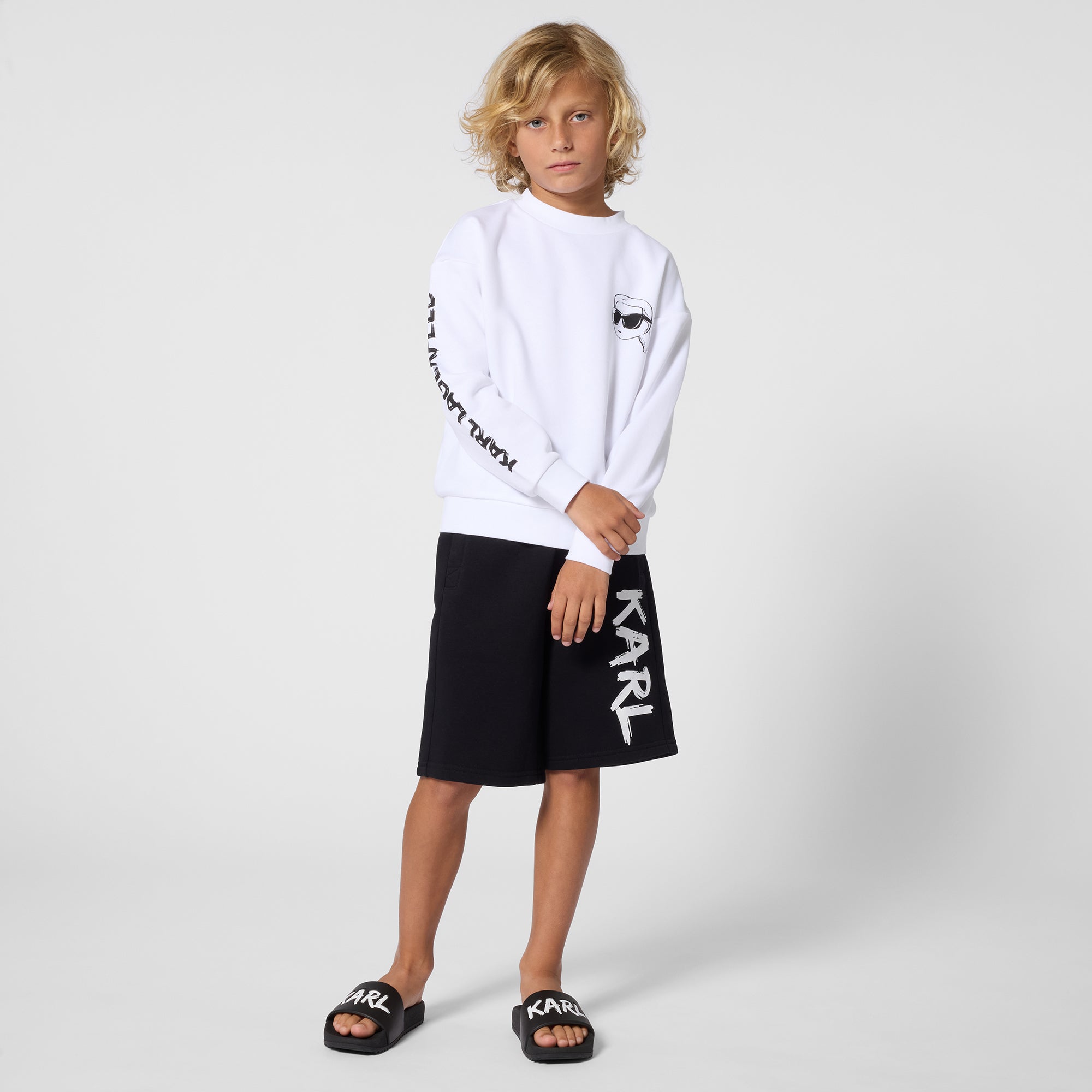 Cotton Blend Bermuda Shorts With Logo Print, Black Karl Lagerfeld Kids