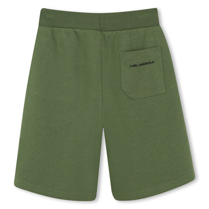 Cotton Blend Bermuda Shorts With Logo Print, Khaki Green Karl Lagerfeld Kids