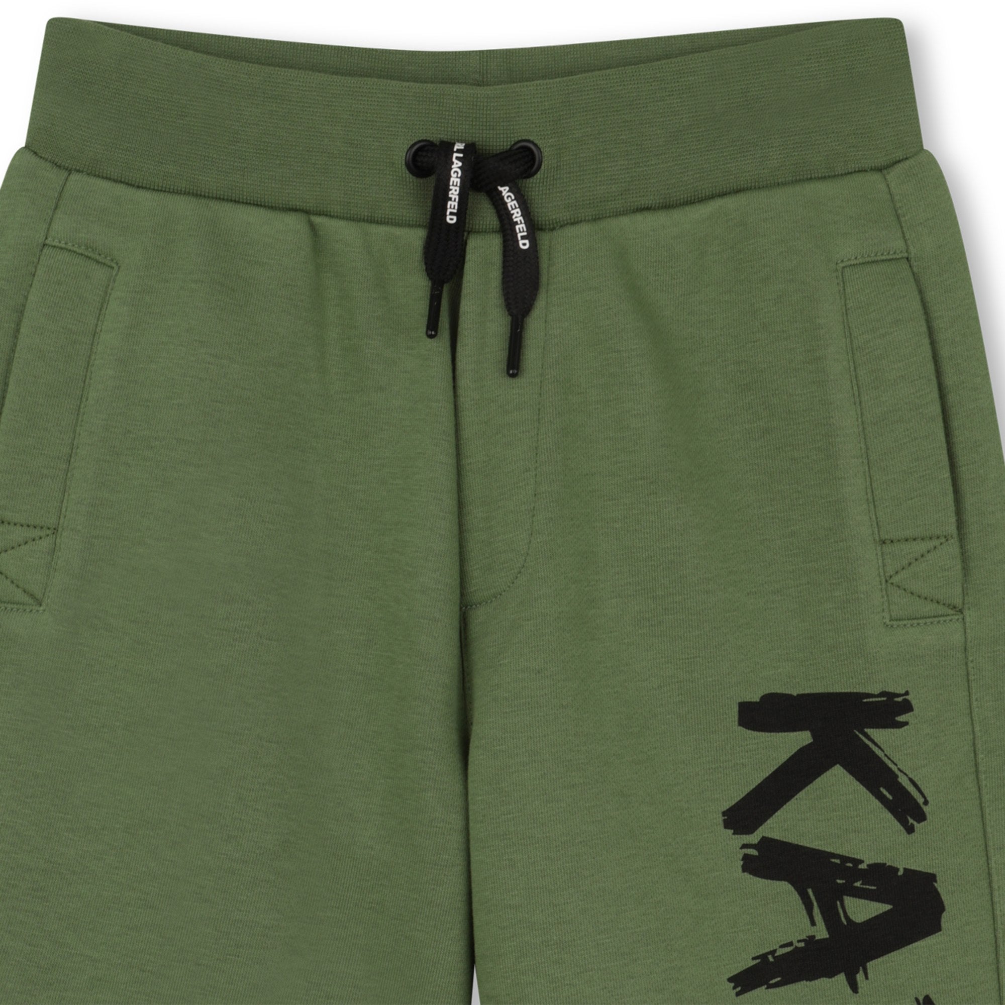 Cotton Blend Bermuda Shorts With Logo Print, Khaki Green Karl Lagerfeld Kids