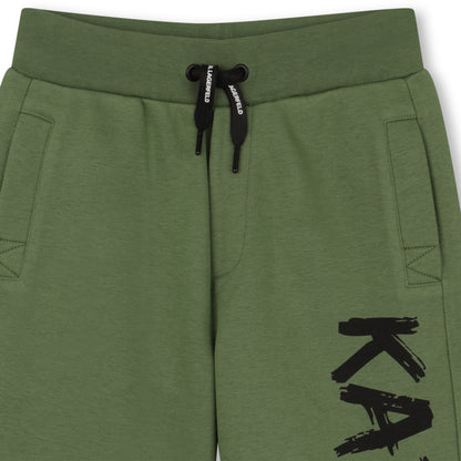 Cotton Blend Bermuda Shorts With Logo Print, Khaki Green Karl Lagerfeld Kids