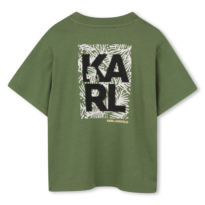 Heavy Cotton Jersey T Shirt With Raised Print, Khaki Green Karl Lagerfeld Kids