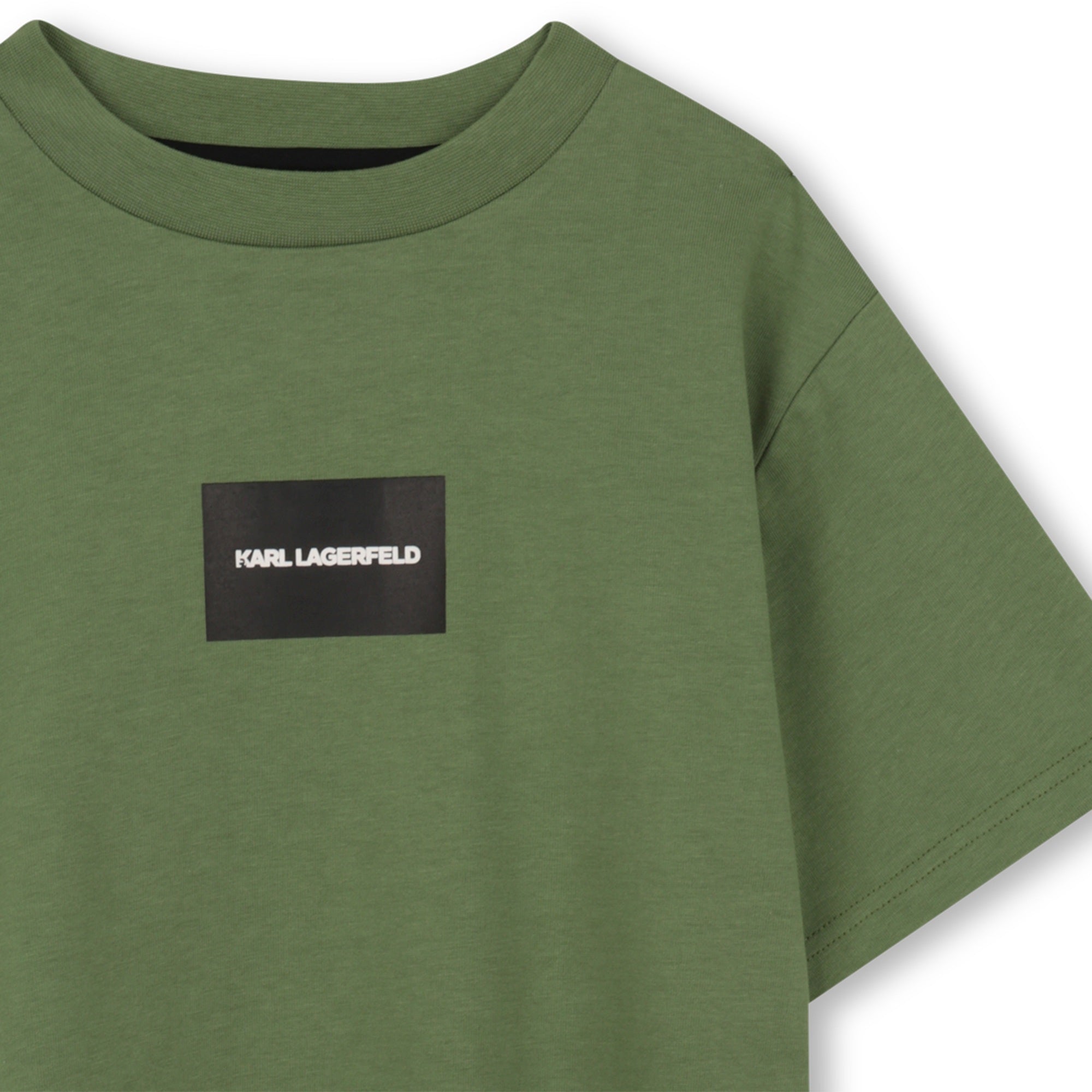 Heavy Cotton Jersey T Shirt With Raised Print, Khaki Green Karl Lagerfeld Kids