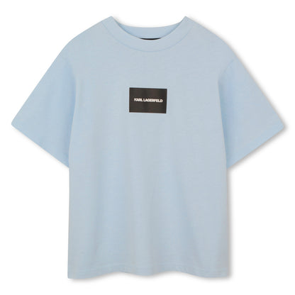 Heavy Cotton Jersey T Shirt With Raised Print, Light Blue Karl Lagerfeld Kids