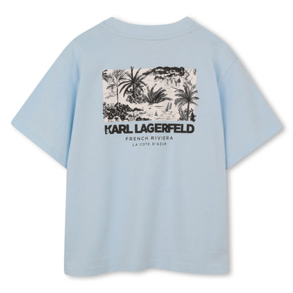 Heavy Cotton Jersey T Shirt With Raised Print, Light Blue Karl Lagerfeld Kids