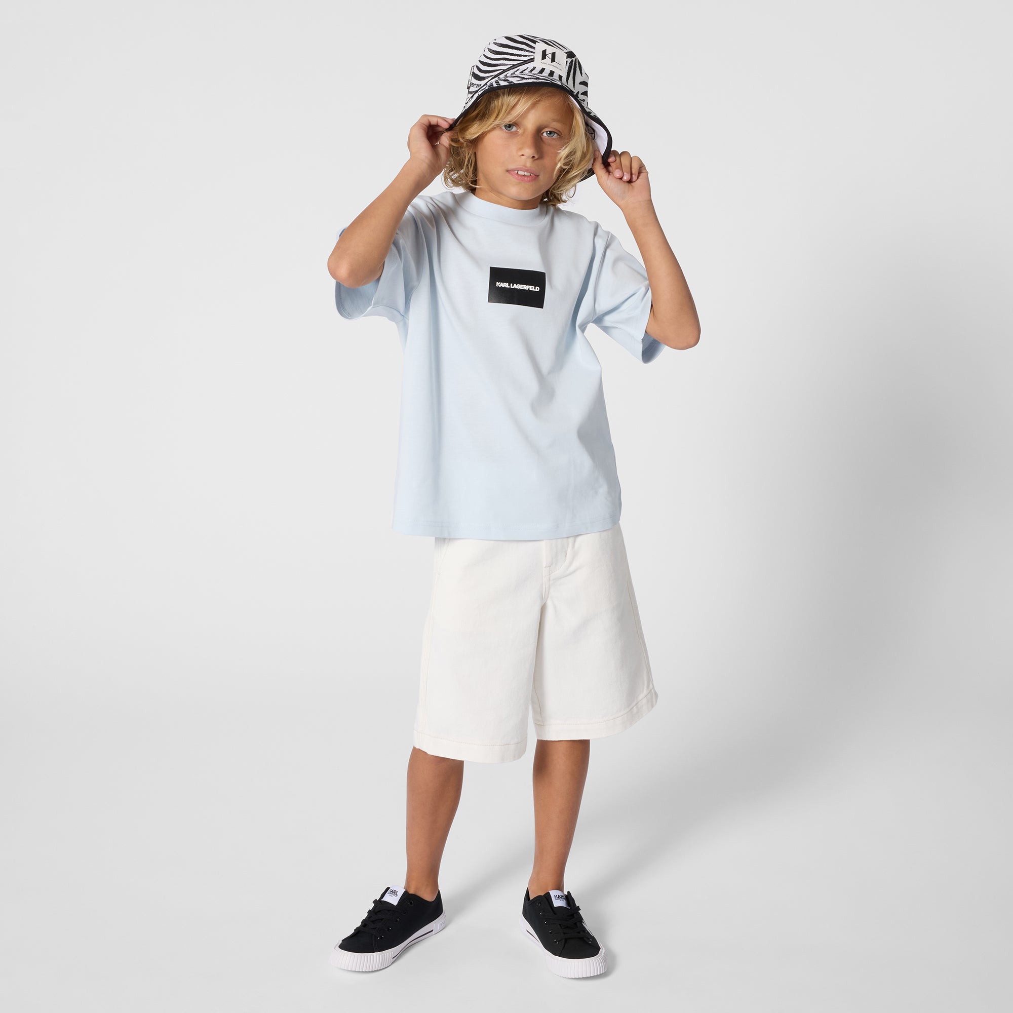 Heavy Cotton Jersey T Shirt With Raised Print, Light Blue Karl Lagerfeld Kids