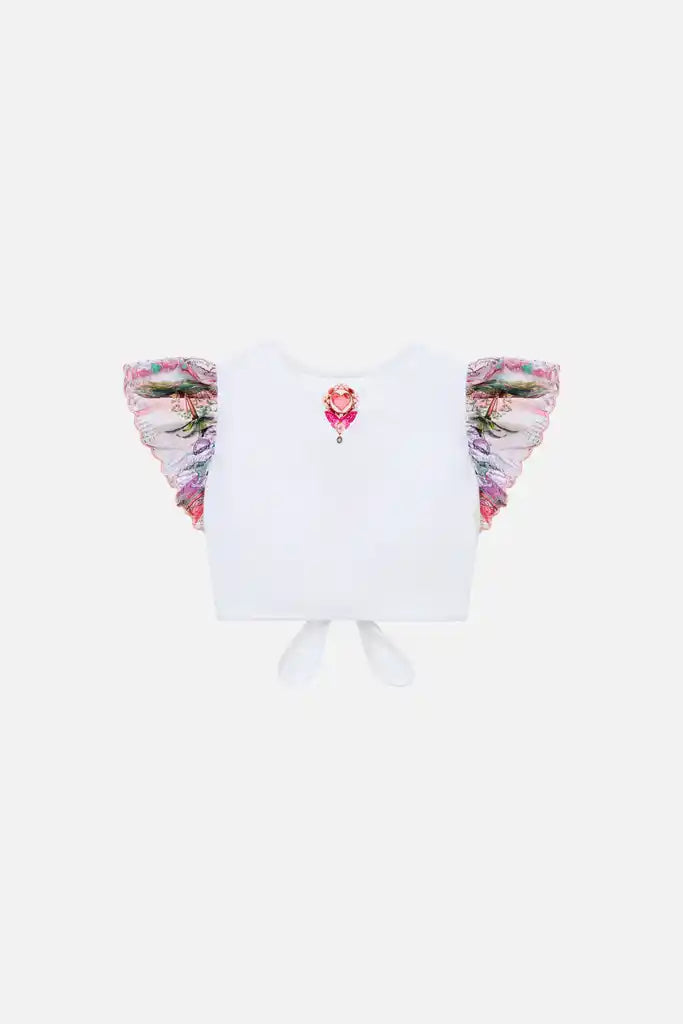 Journal De Voyage Kids Tie Front Crop Tee with Frill Sleeve Camilla