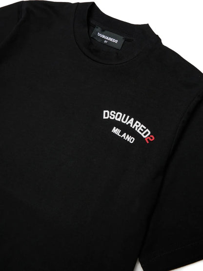 Black Slouch Fit Cotton T-Shirt for Kids Dsquared Kid