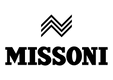 Missoni logo with black text and chevron design on a white background