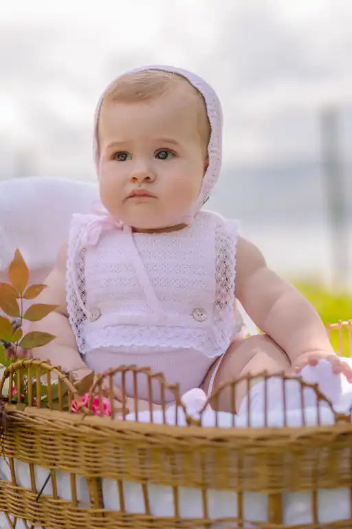 Knit Newborn Romper Chalk Pink And White Paz Rodriguez