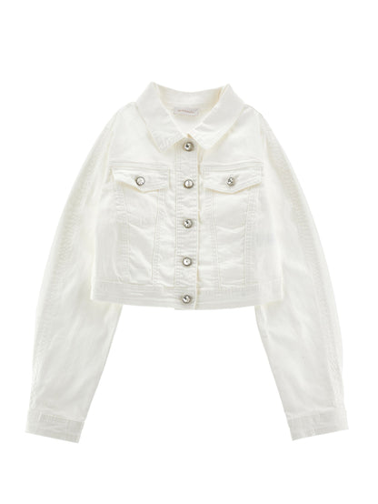 Jewel Button Denim Jacket Monnalisa